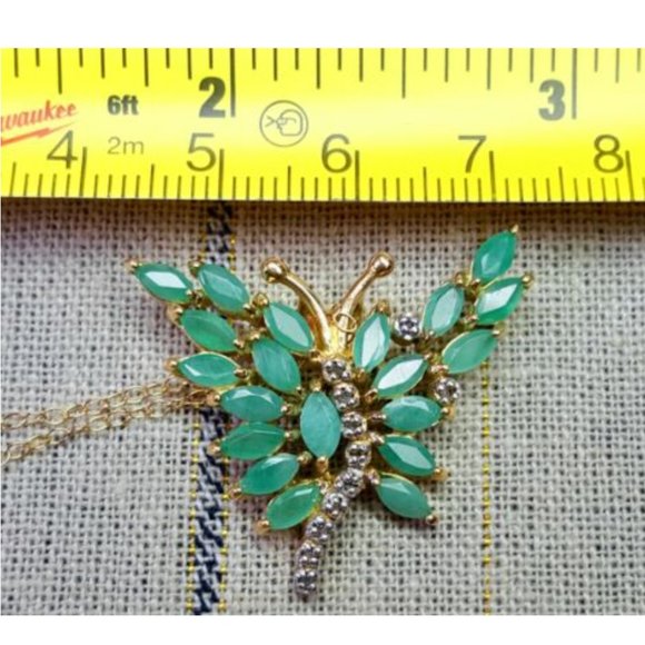 Diamond & 3.0 CTW Emerald Butterfly Necklace - Picture 4 of 10